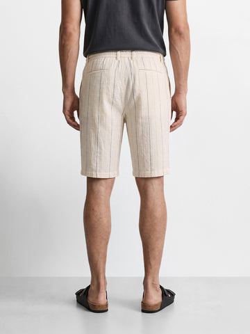 Men's Cream Relaxed Fit Vertical Stripes Casual Shorts