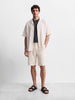 Men's Cream Relaxed Fit Vertical Stripes Casual Shorts