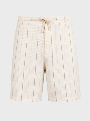 Men's Cream Relaxed Fit Vertical Stripes Casual Shorts