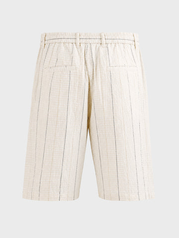 Men's Cream Relaxed Fit Vertical Stripes Casual Shorts