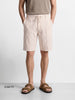Men's Cream Relaxed Fit Vertical Stripes Casual Shorts