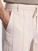 Men's Cream Relaxed Fit Vertical Stripes Casual Shorts