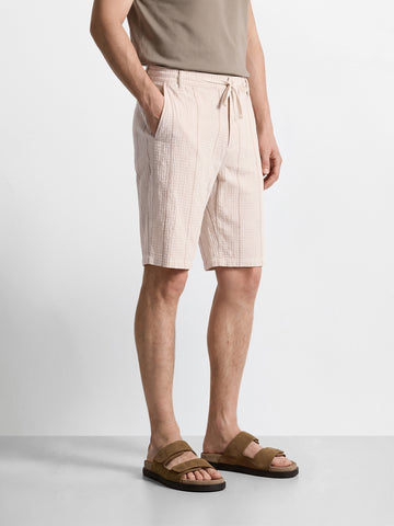 Men's Cream Relaxed Fit Vertical Stripes Casual Shorts