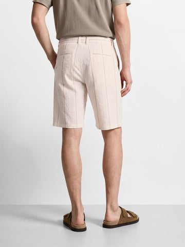 Men's Cream Relaxed Fit Vertical Stripes Casual Shorts