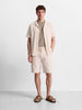 Men's Cream Relaxed Fit Vertical Stripes Casual Shorts
