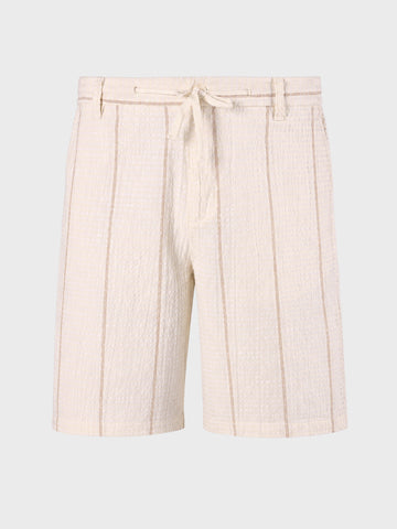 Men's Cream Relaxed Fit Vertical Stripes Casual Shorts
