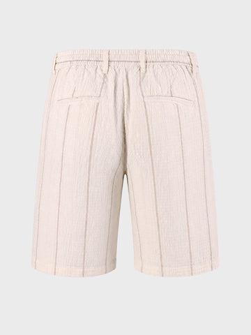Men's Cream Relaxed Fit Vertical Stripes Casual Shorts