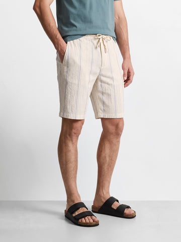 Men's Cream Relaxed Fit Vertical Stripes Casual Shorts