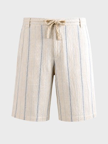 Men's Cream Relaxed Fit Vertical Stripes Casual Shorts