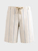 Men's Cream Relaxed Fit Vertical Stripes Casual Shorts
