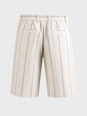 Men's Cream Relaxed Fit Vertical Stripes Casual Shorts