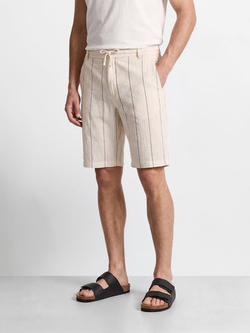 Men's Cream Relaxed Fit Vertical Stripes Casual Shorts