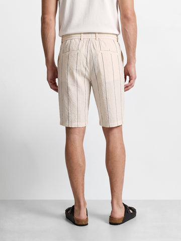Men's Cream Relaxed Fit Vertical Stripes Casual Shorts