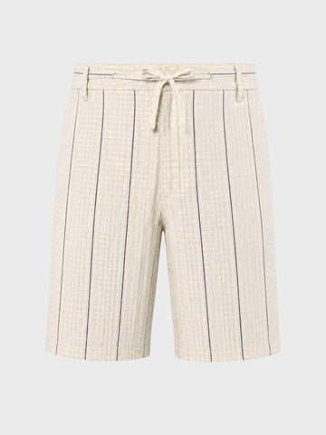 Men's Cream Relaxed Fit Vertical Stripes Casual Shorts