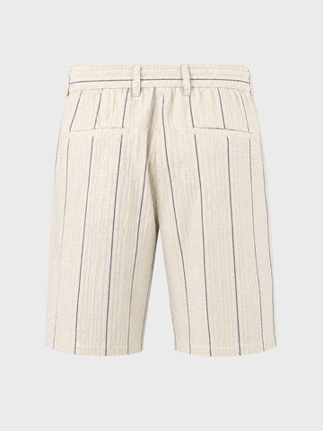 Men's Cream Relaxed Fit Vertical Stripes Casual Shorts