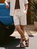 Men's Cream Relaxed Fit Vertical Stripes Casual Shorts