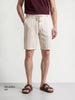 Men's Cream Relaxed Fit Vertical Stripes Casual Shorts