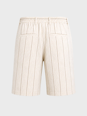 Men's Cream Relaxed Fit Vertical Stripes Casual Shorts