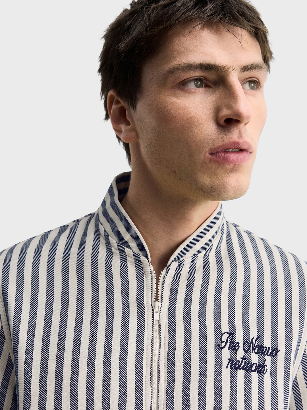 Men's Blue Relaxed Fit Vertical Stripes Casual Jacket