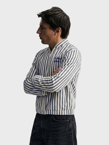 Men's Blue Relaxed Fit Vertical Stripes Casual Jacket