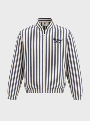 Men's Blue Relaxed Fit Vertical Stripes Casual Jacket