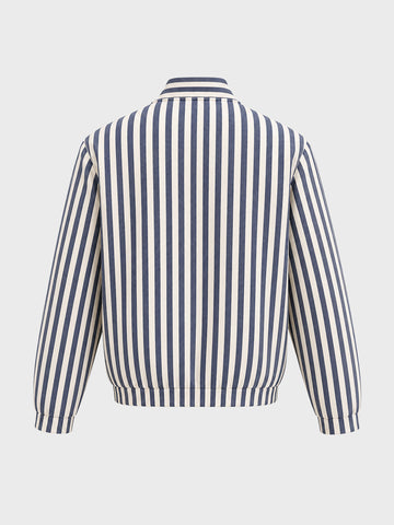 Men's Blue Relaxed Fit Vertical Stripes Casual Jacket