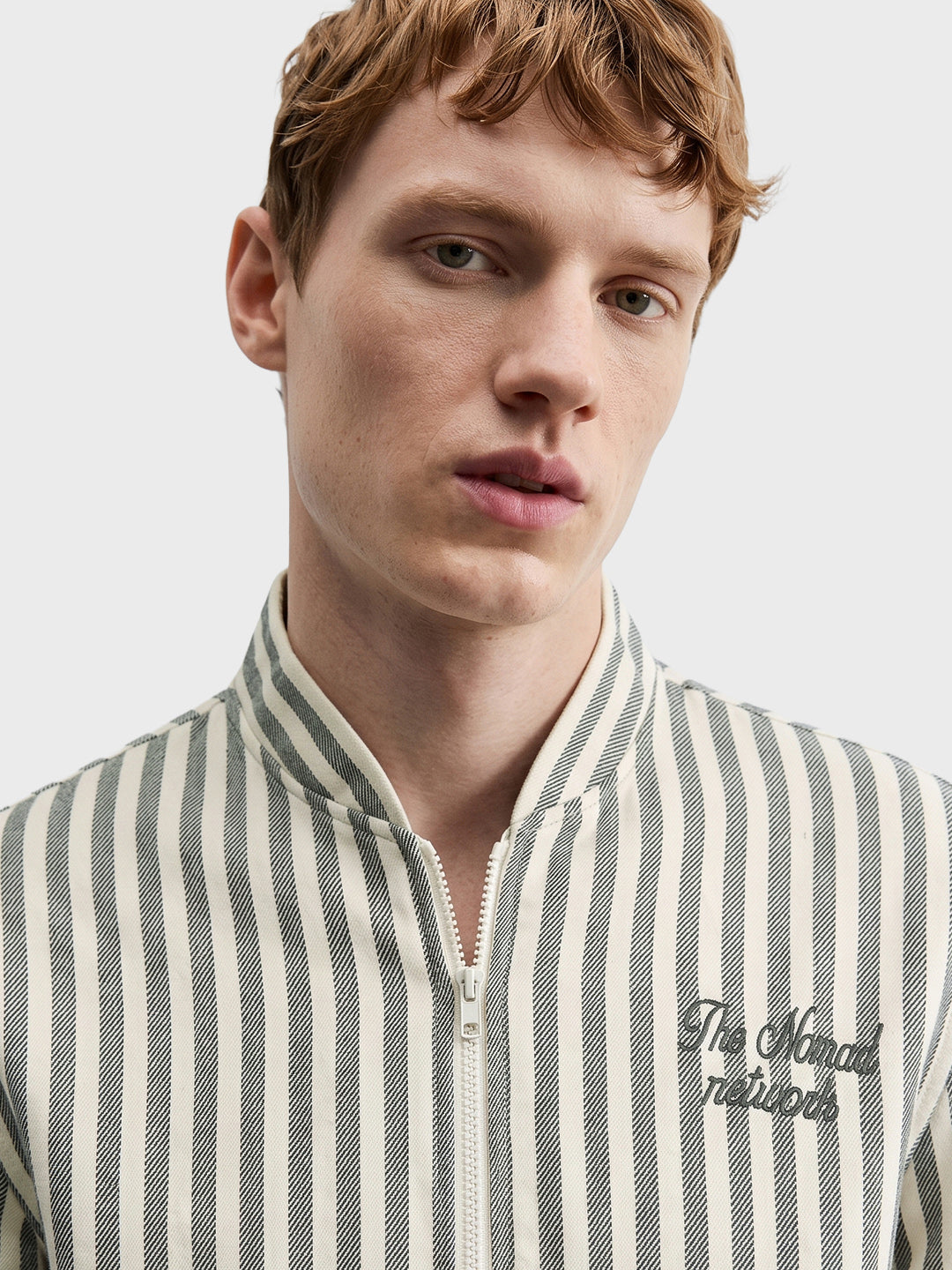 Men's Green Relaxed Fit Vertical Stripes Casual Jacket