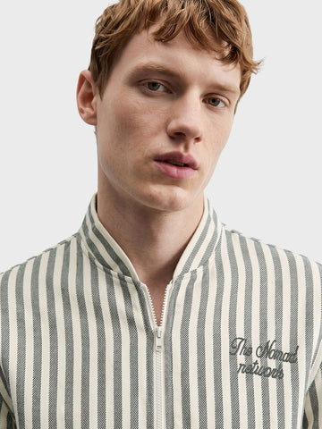 Men's Green Relaxed Fit Vertical Stripes Casual Jacket