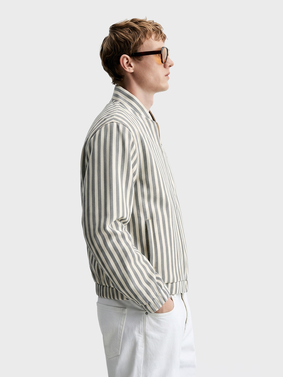 Men's Green Relaxed Fit Vertical Stripes Casual Jacket