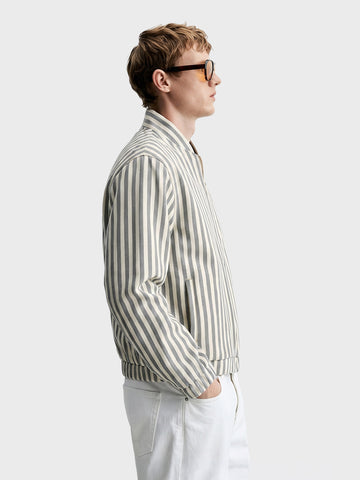 Men's Green Relaxed Fit Vertical Stripes Casual Jacket