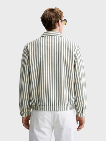Men's Green Relaxed Fit Vertical Stripes Casual Jacket