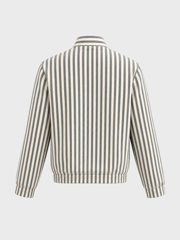 Men's Green Relaxed Fit Vertical Stripes Casual Jacket