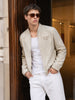 Men's Beige Relaxed Fit Vertical Stripes Casual Jacket