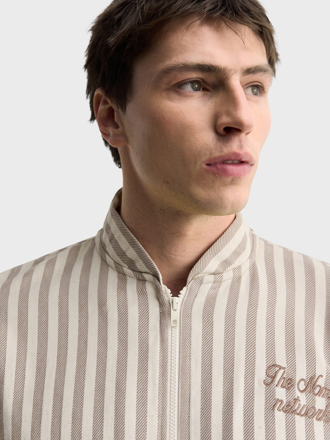 Men's Beige Relaxed Fit Vertical Stripes Casual Jacket