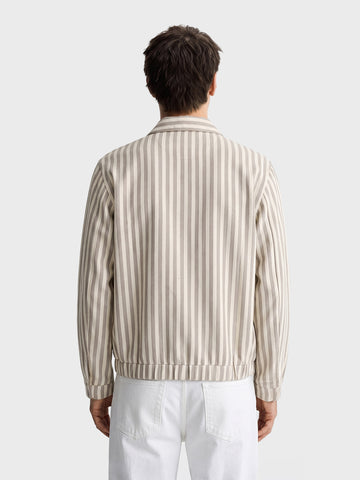 Men's Beige Relaxed Fit Vertical Stripes Casual Jacket