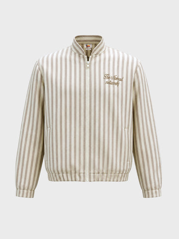 Men's Beige Relaxed Fit Vertical Stripes Casual Jacket