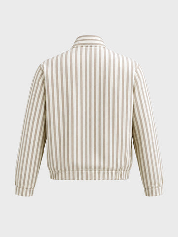 Men's Beige Relaxed Fit Vertical Stripes Casual Jacket