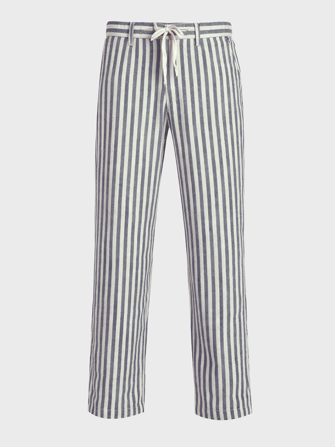 Men's Cream Loose Fit Vertical Stripes Casual Trousers