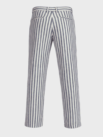 Men's Cream Loose Fit Vertical Stripes Casual Trousers