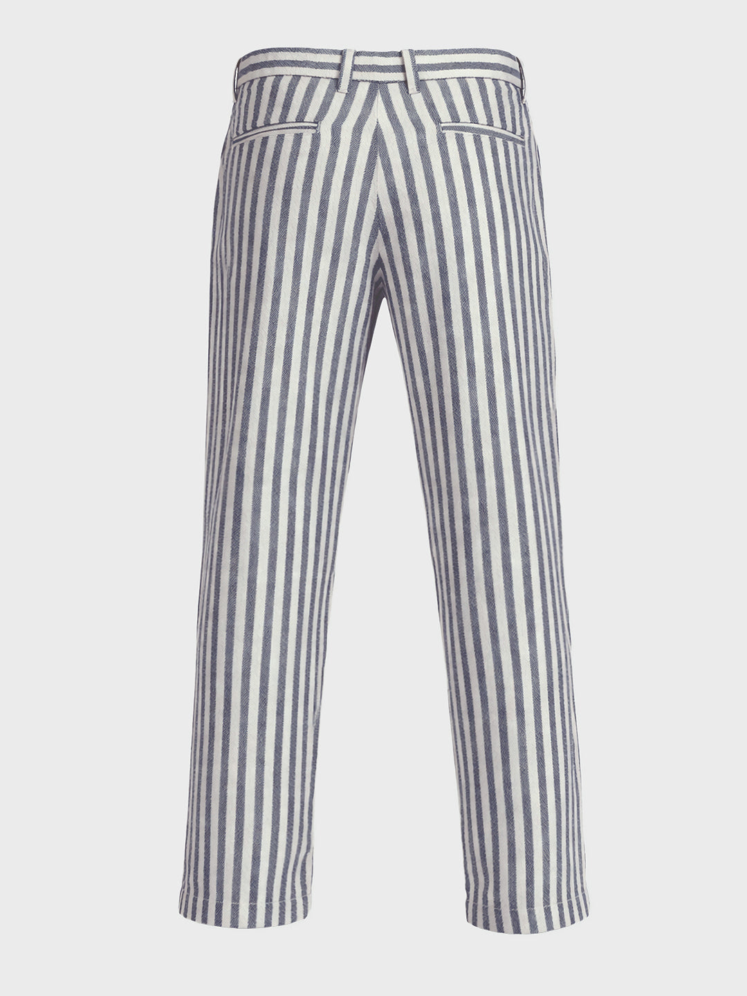 Men's Cream Loose Fit Vertical Stripes Casual Trousers