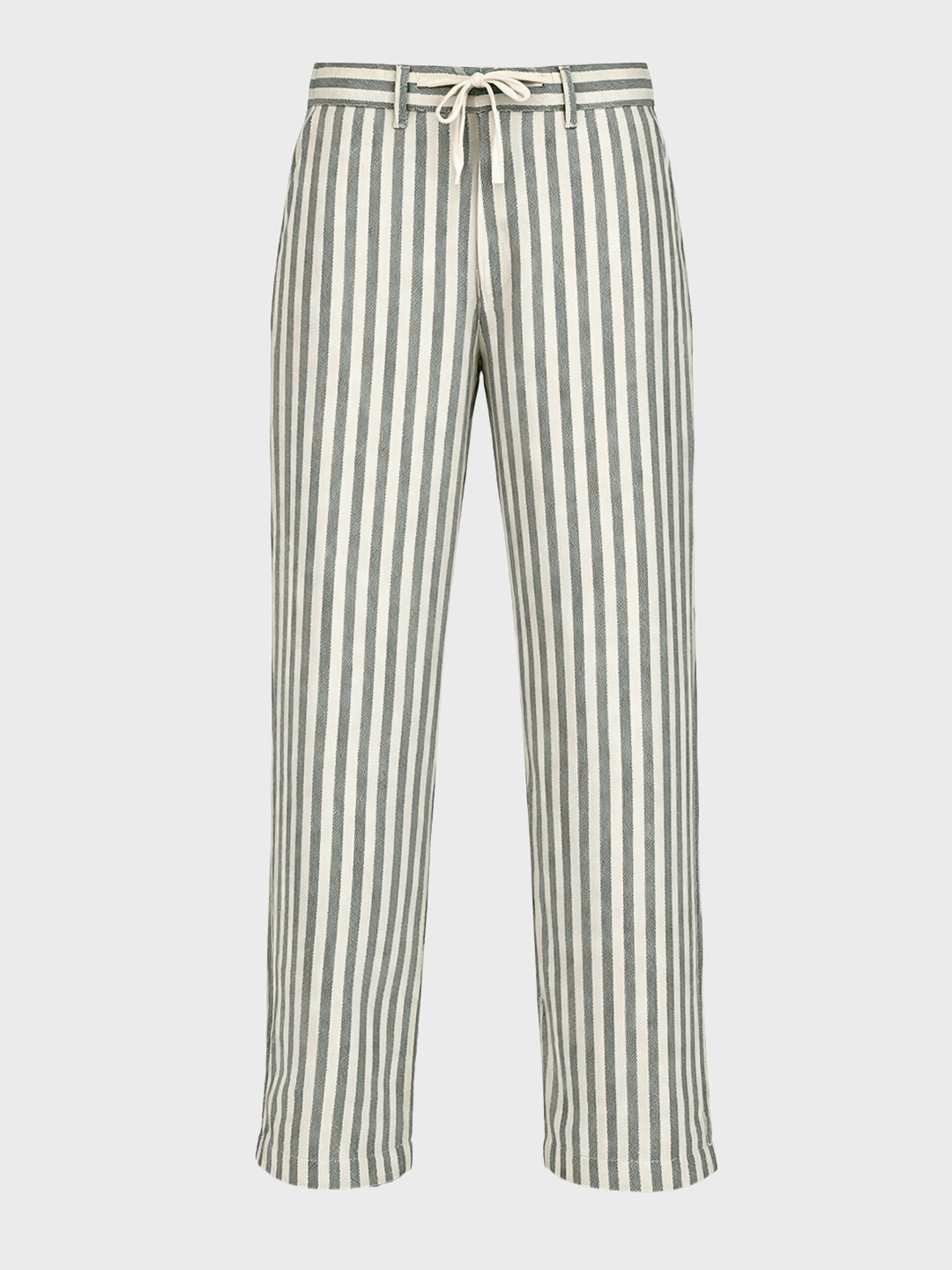 Men's Cream Loose Fit Vertical Stripes Casual Trousers
