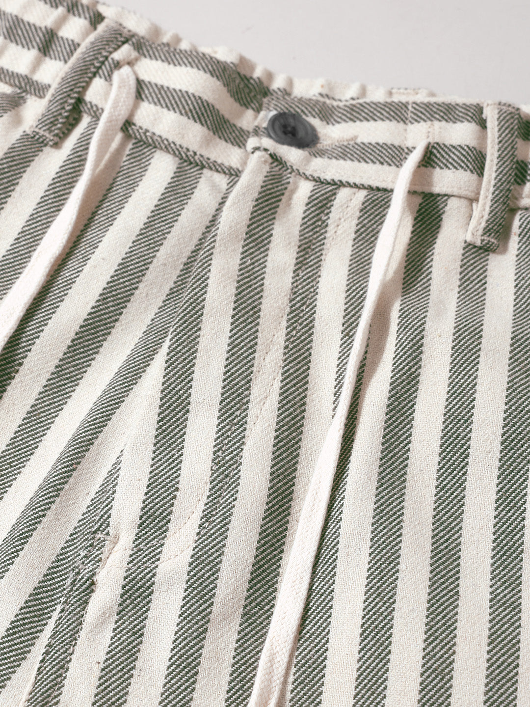 Men's Cream Loose Fit Vertical Stripes Casual Trousers