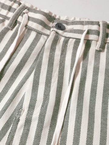 Men's Cream Loose Fit Vertical Stripes Casual Trousers