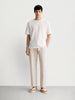 Men's Cream Loose Fit Vertical Stripes Casual Trousers