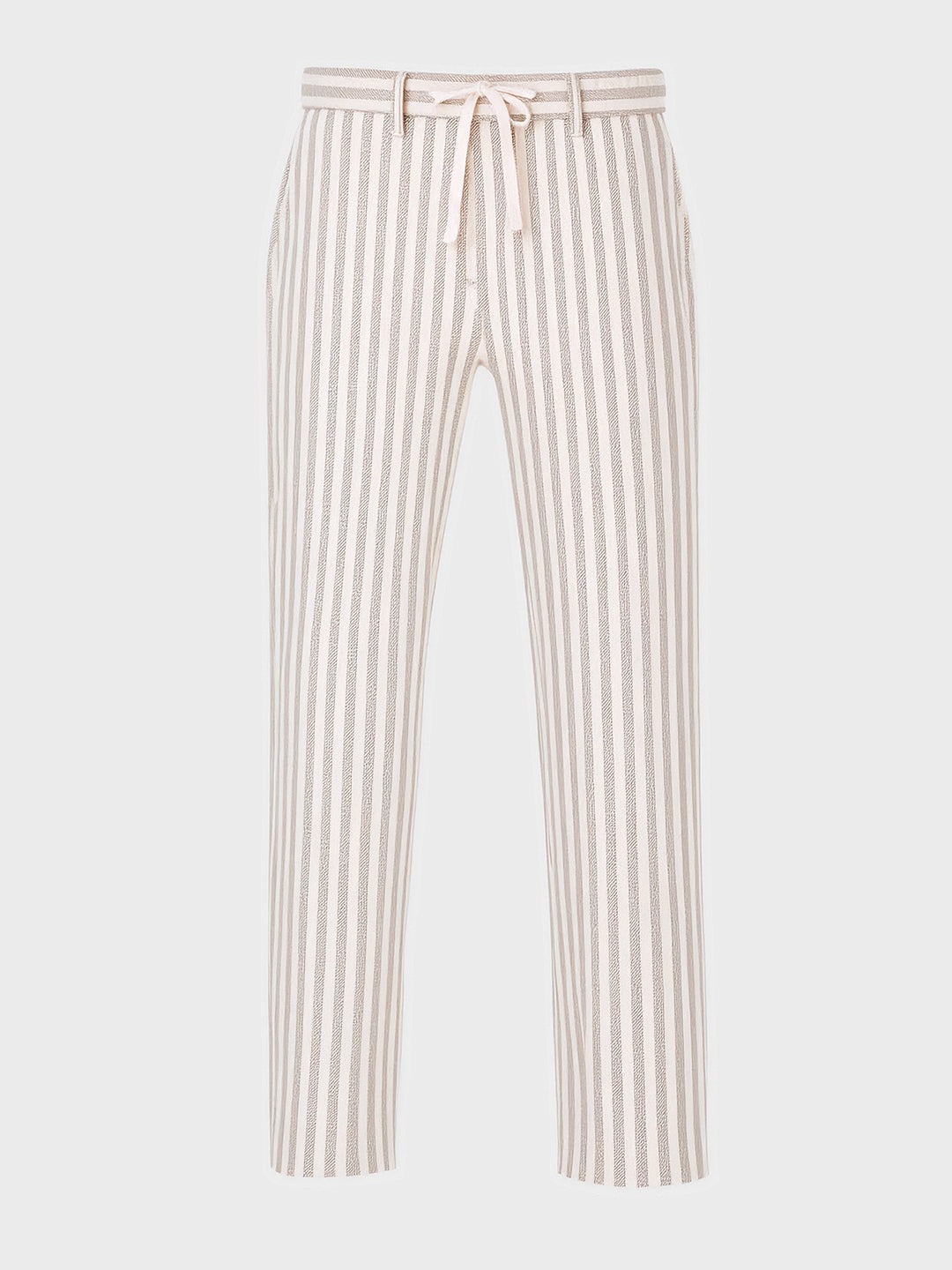 Men's Cream Loose Fit Vertical Stripes Casual Trousers