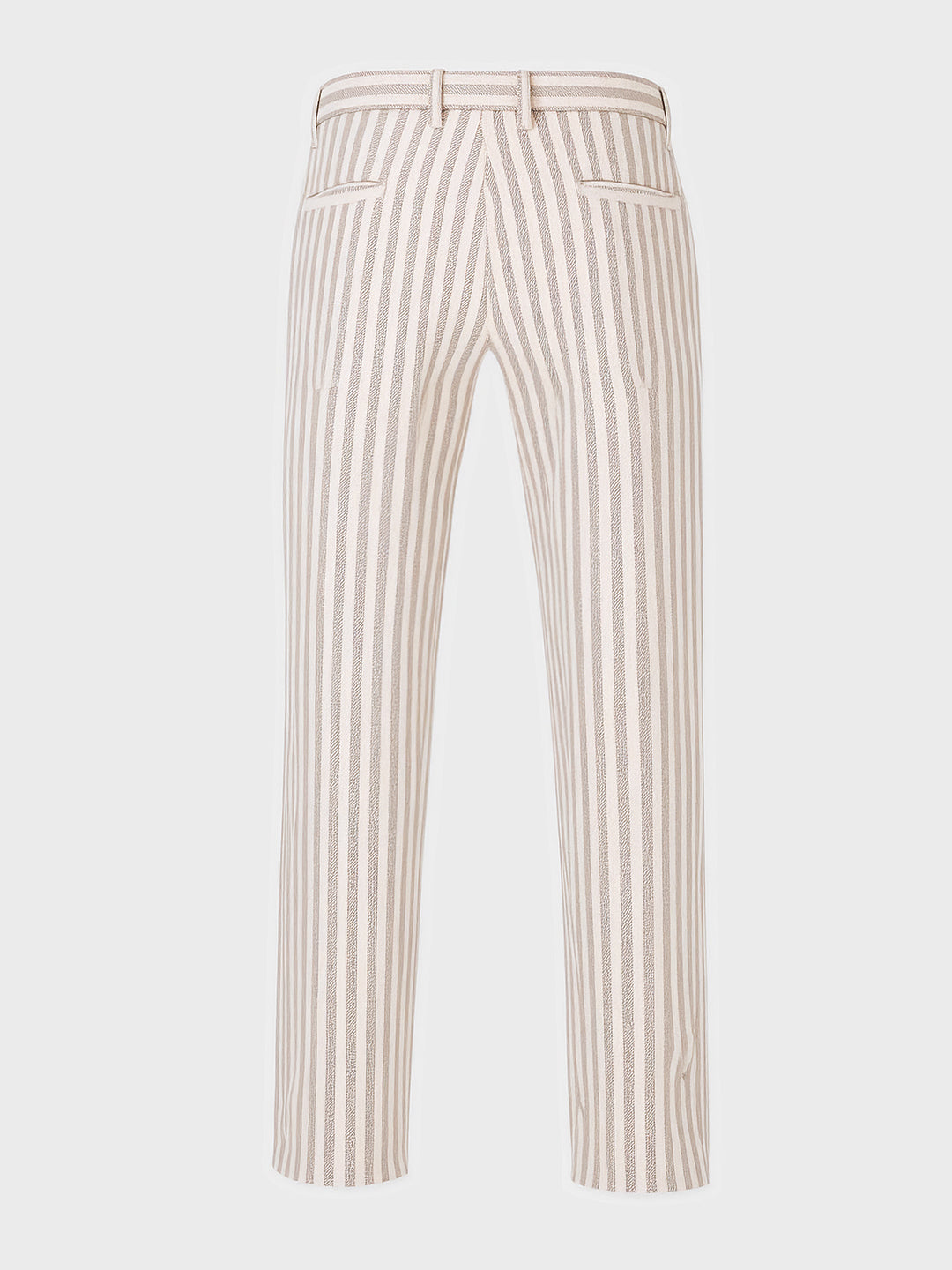 Men's Cream Loose Fit Vertical Stripes Casual Trousers