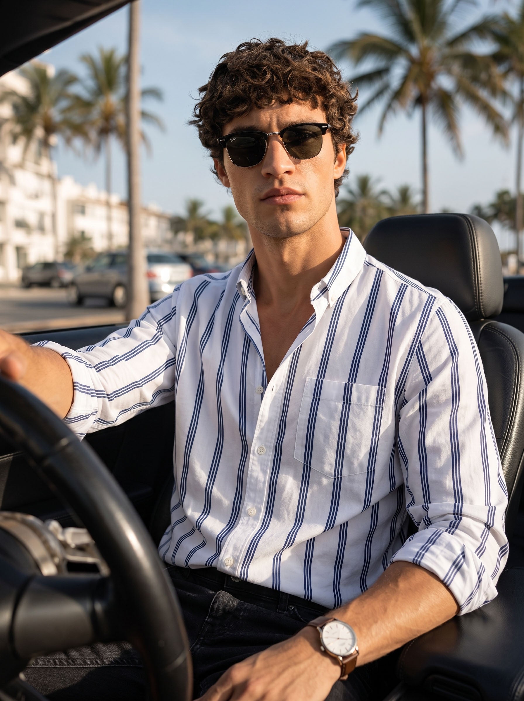 Men's White Regular Fit Striped Casual Shirt
