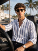 Men's White Regular Fit Striped Casual Shirt