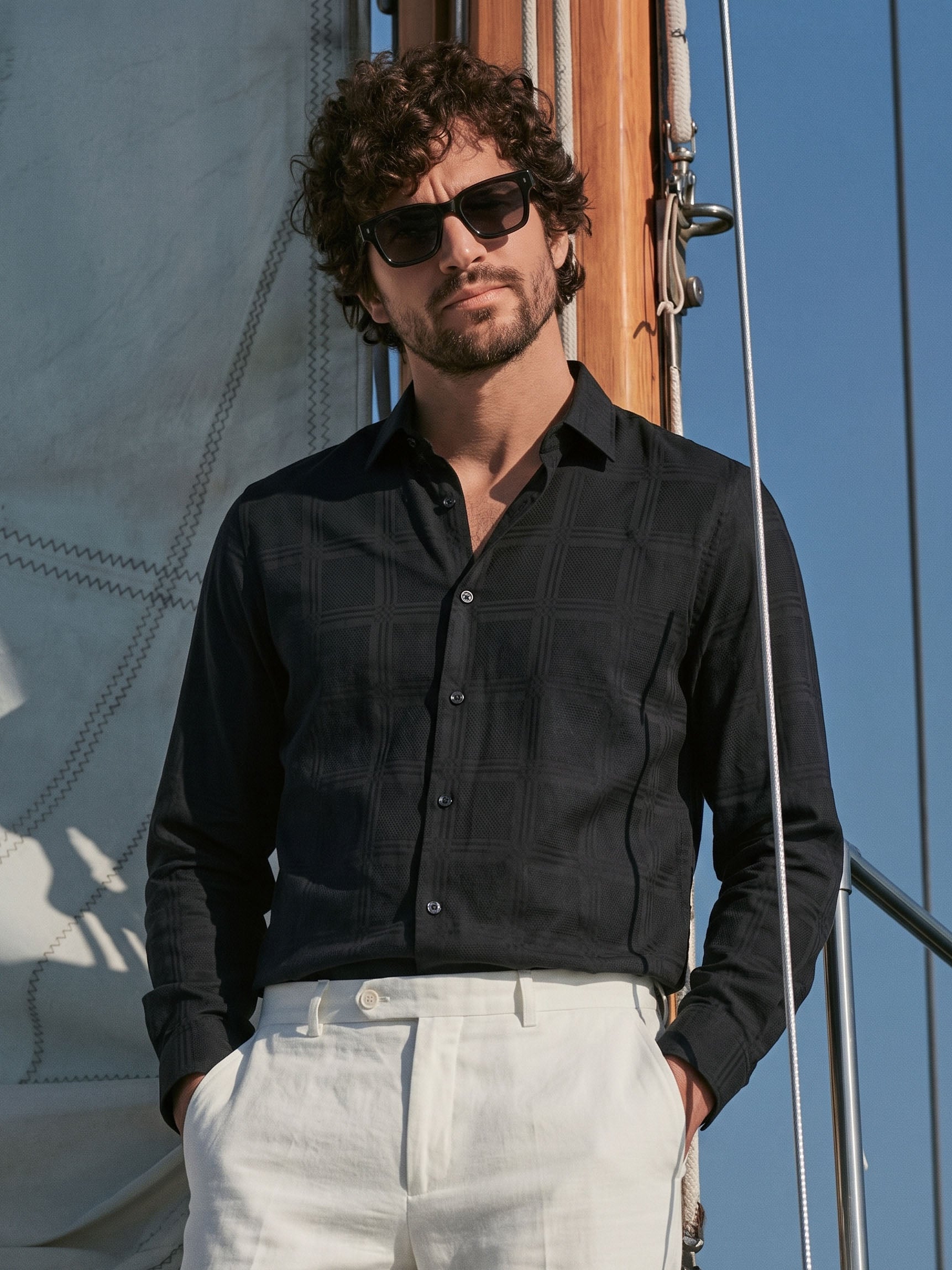 Men's Black Slim Fit Solid Party Wear Shirt