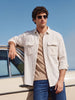 Men's Off White Relaxed Fit Striped Casual Shirt